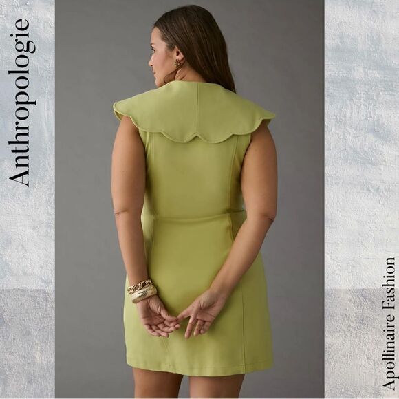 ANTHROPOLOGIE MAEVE SCALLOPED MINI DRESS IN CHARTREUSE IN XL NWT - Picture 4 of 9